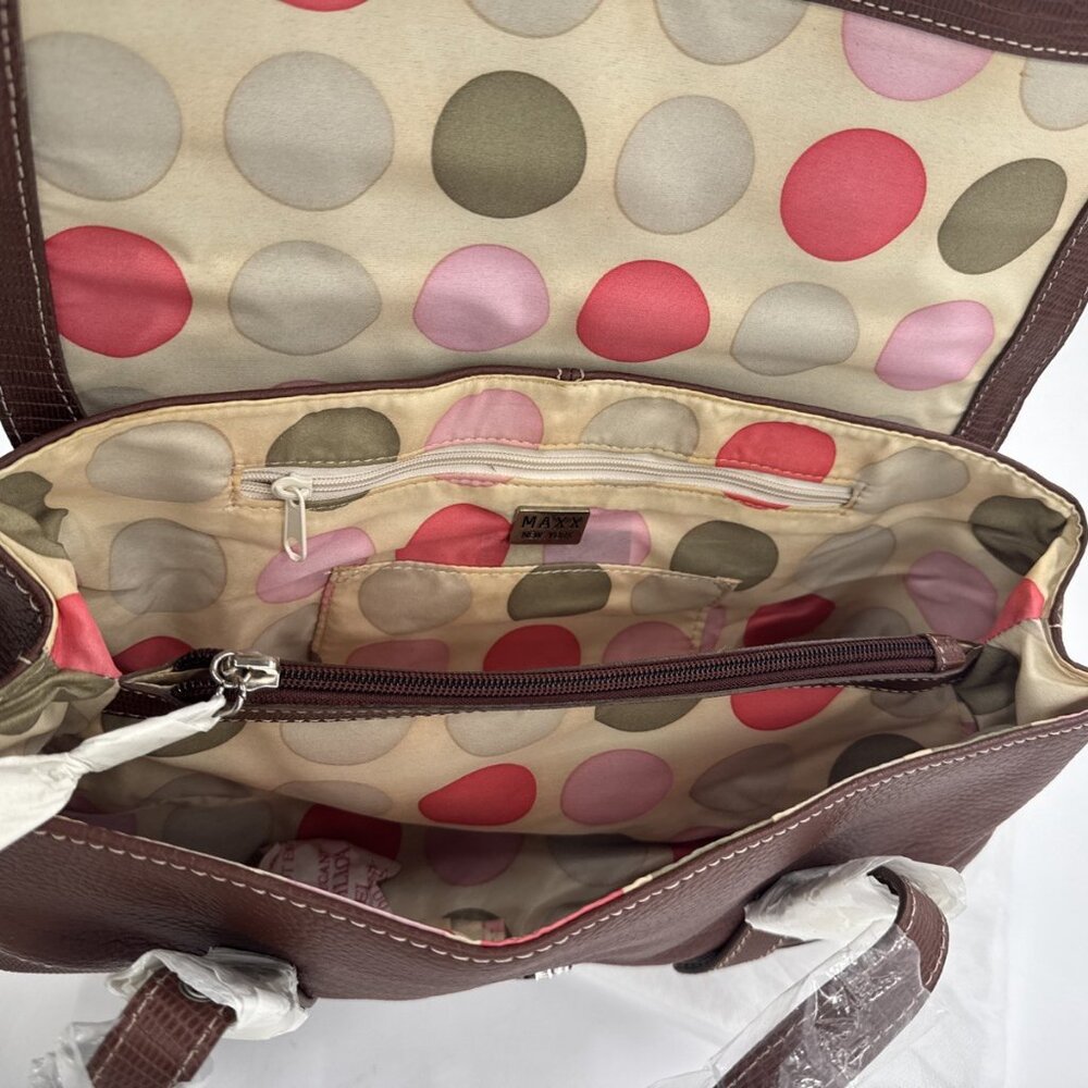Maxx New York Handbag Brown Leather Lizard Embossed Shoulder Dust Bag Buckle NEW - Picture 3 of 15